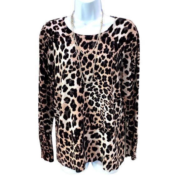 JM Collection Animal Print Long Sleeve Crewneck Sweater - Picture 1 of 9